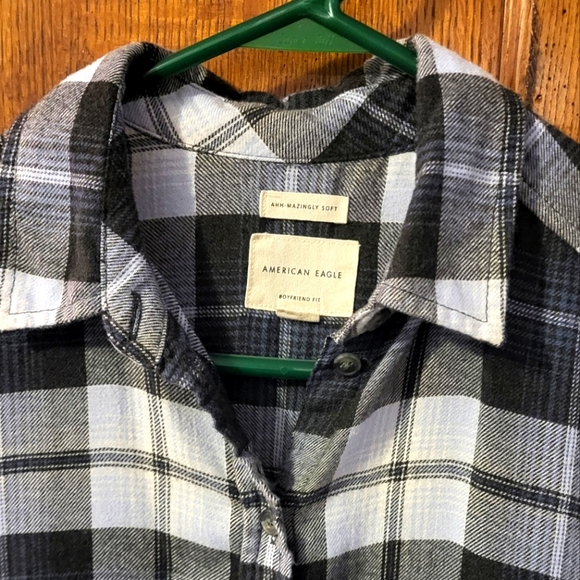2 American Eagle Gray tones and White Plaid Shirt - Picture 7 of 15
